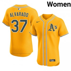 Elvis Alvarado #37 Gold Athletics Women Pro-Grade Sewn Baseball Jersey ysccA611