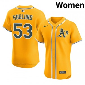 #53 Gunnar Hoglund Gold Athletics Women Official Sewn Baseball Jersey df6I2u99
