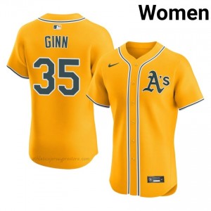 J.T. Ginn #35 Gold Athletics Women Pro-Grade Sewn Baseball Jersey 45S2k369