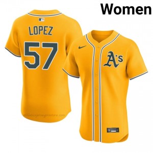 Jacob Lopez #57 Gold Athletics Women Pro-Grade Sewn Baseball Jersey O3vOB269