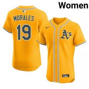 #19 Luis Morales Gold Athletics Women Official Sewn Baseball Jersey 68I0ye49
