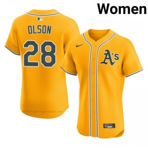 Athletics #28 Matt Olson Gold Women Player Stitch Baseball Jersey 1V84jK83
