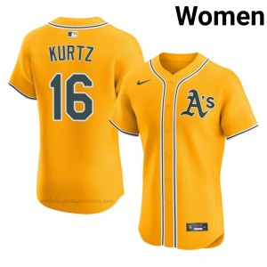Athletics #16 Nick Kurtz Gold Women Player Stitch Baseball Jersey AOV48868