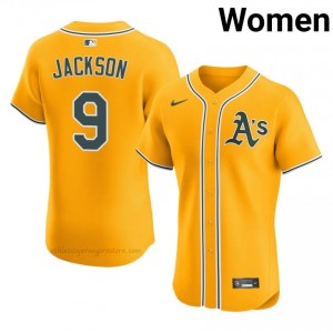 Reggie Jackson #9 Gold Athletics Women Pro-Grade Sewn Baseball Jersey k245sQ95