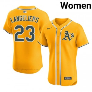 Women Shea Langeliers #23 Gold Athletics Authentic Stitch Baseball Jersey LMYQT374