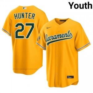 ATH #27 Catfish Hunter Gold Youth Replica Stitched Baseball Jersey e50JHC56
