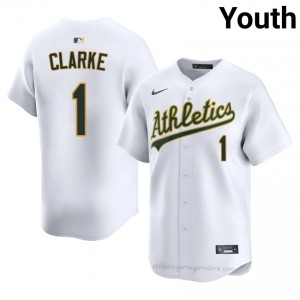 Denzel Clarke #1 White Athletics Youth Pro-Grade Sewn Baseball Jersey 57483043