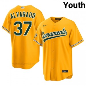 ATH #37 Elvis Alvarado Gold Youth Replica Stitched Baseball Jersey TDQu5o92
