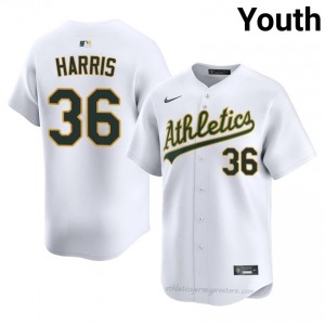 Hogan Harris #36 White Athletics Youth Pro-Grade Sewn Baseball Jersey F76so658
