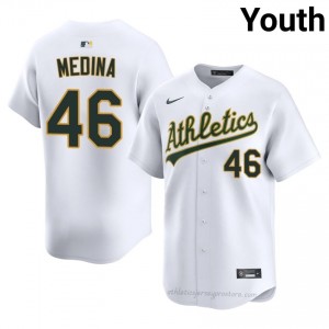 #46 Luis Medina White Athletics Youth Official Sewn Baseball Jersey 72RjHd30