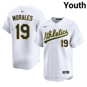 Athletics #19 Luis Morales White Youth Player Stitch Baseball Jersey PIO48611