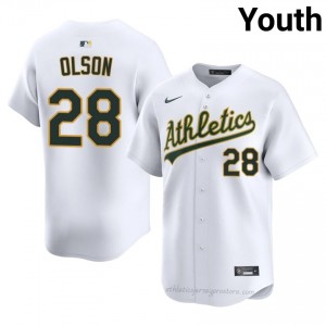 Matt Olson #28 White Athletics Youth Pro-Grade Sewn Baseball Jersey YT26tk69