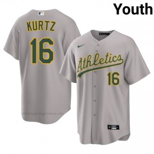 ATH #16 Nick Kurtz Gray Youth Replica Stitched Baseball Jersey m2XVd834