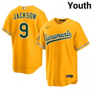 ATH #9 Reggie Jackson Gold Youth Replica Stitched Baseball Jersey 62R7oa94