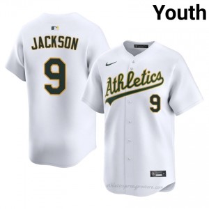 Youth Reggie Jackson #9 White Athletics Authentic Stitch Baseball Jersey J4yC3641