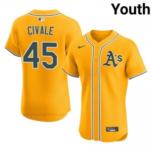 A's #45 Aaron Civale Gold Youth Premium Embroidery Baseball Jersey lbBPuF11