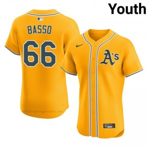 A's #66 Brady Basso Gold Youth Premium Embroidery Baseball Jersey iNs73755