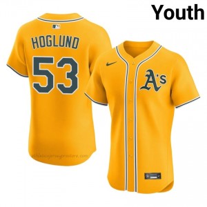 #53 Gunnar Hoglund Gold A's Youth Gameday Embroidery Baseball Jersey 455dsr25