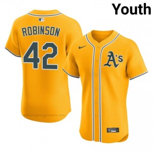 #42 Jackie Robinson Gold A's Youth Gameday Embroidery Baseball Jersey l2L5M183