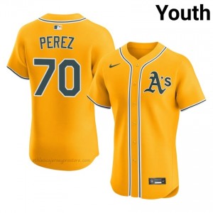 #70 Junior Perez Gold A's Youth Gameday Embroidery Baseball Jersey w1JO0y30