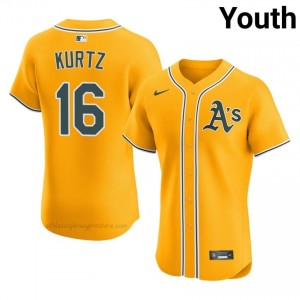 A's #16 Nick Kurtz Gold Youth Premium Embroidery Baseball Jersey 52417x64