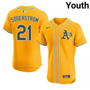 Youth Tyler Soderstrom #21 Gold A's Game Embroidery Baseball Jersey 41ux5W83